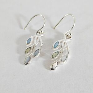 Charles Winston Signed Silver Pāua Shell Abalone Leaf Vine Drop Dangle Earrings